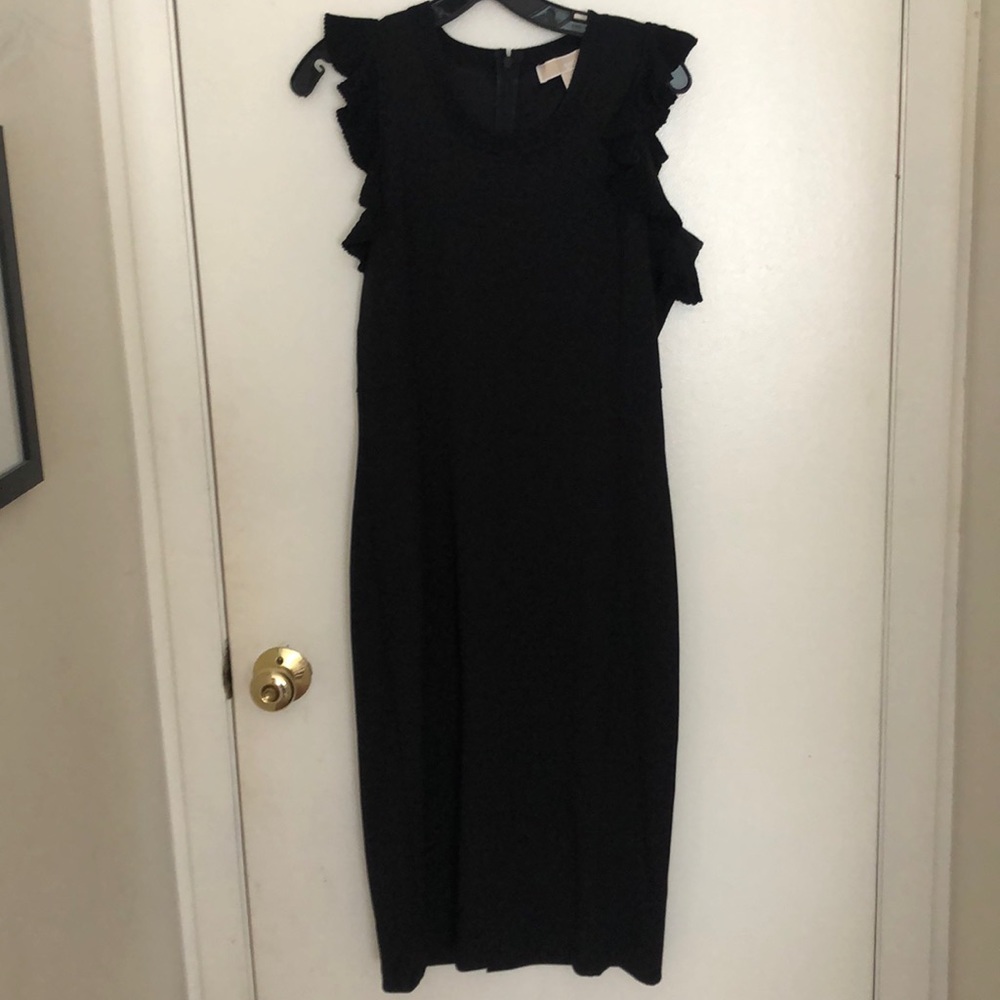 Black flutter sleeve evening dress